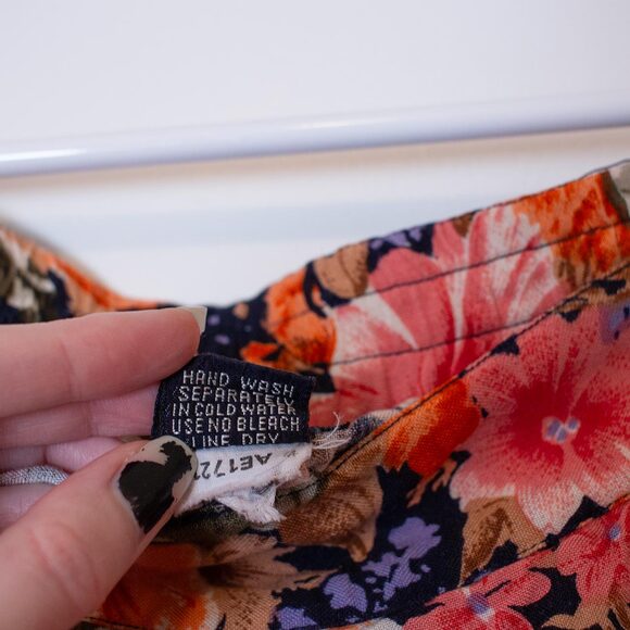 Floral Midi Skirt Pockets Hunters Run Pink Orange Cottagecore M | True Spring - Picture 7 of 8